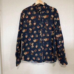 Express Men's Floral Print Corduroy Button-Down Shirt Size XL